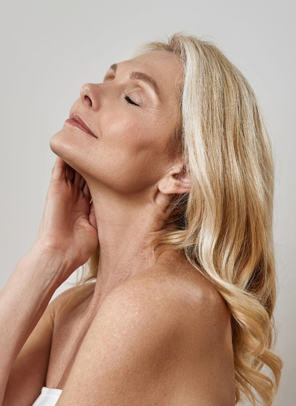 A beautiful middle aged women with tight skin